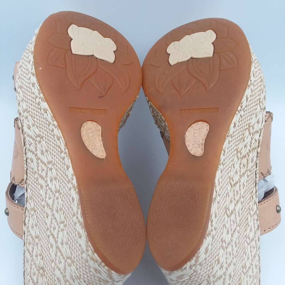 Born Borini Tan Leather Raffia Wedge Sandals Studded Straps Women's 9M Boho - Picture 16 of 16